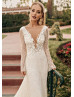 Bling Bling Ivory Lace Long Sleeve Beading Wedding Dress